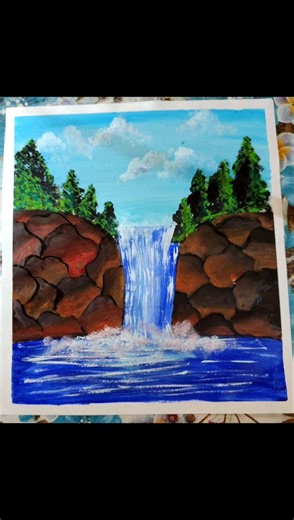 Easy Waterfall Scenery Drawing 🎨 | Watercolor Art #viral #art