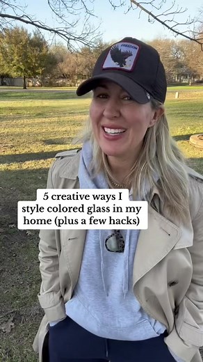 5 creative ways I style colored glass in my home, plus a few hacks! So many requests to re-share some vintage glass in my home, so here you go!!! #decanters #candles #boho #glass #vintageglass #vintageglass #homedecor #homedecorhacks #hack #homehack #homehacks #upcycle #rework #diy #thriftflip #homedecor #upcycling #upcycle #diy #thriftflip #homedecor #vintagetulips #upcycles #rework #upcycling #thriftflip #organize #reuse #recycle #secondhandstyle #transform #oldtonew #upcycleddesign #makers #u