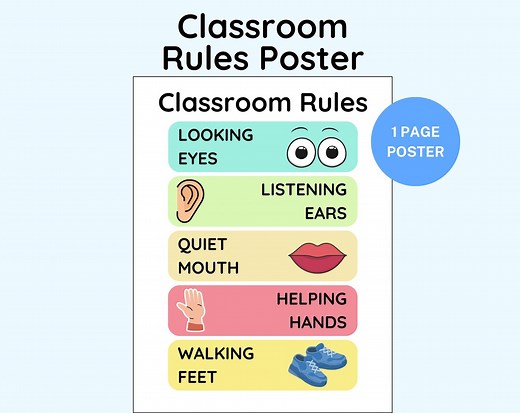 Classroom Rules Poster: Visuals for Preschool & Kindergarten (digital Download - Etsy