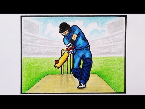 Cricket Player Drawing Easy || How To Draw Batsman || Cricket Drawing Simple