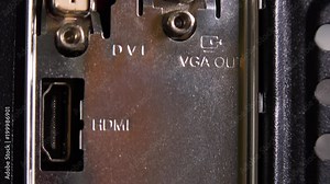 Connectors and ports on the rear of a desktop computer - closeup