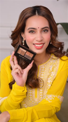 Eshaa on Instagram: "A glowing, effortless festive look. Products in the Frame: 💐Maybelline Mini Eyeshadow Palette - Rooftop Bronze 💐Lakme Matte Lipstick - 103 Red Rose 💐Lakme Face It Highlighter #DesiGlam #FestiveMakeup #IndiaBeautiful (festive beauty, indian makeup, glowing skin, warm ) Music by: Indian Spirit By Vincent-Vega"