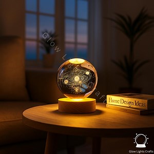 Crystal Ball 3D Inner Carving Lamp – Solar System LED Light With Wooden Base, Personalized Galaxy Globe, Astronomy Gift for Space Lovers - Etsy