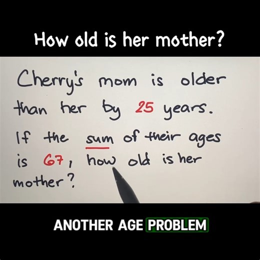35K views · 153 reactions | Age Problem: Cherry's mom is older than her by 25 years. If the sum of their ages is 67, how old is her mother? | Philippine Review Center | Facebook