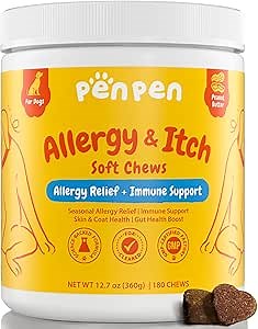 Amazon.com : PENPENPET Dog Allergy Relief Chews, Dog Itching Skin Relief, Omega 3 for Dogs Itch Supplement, Relieve Seasonal Allergy, Provide Immune Support (Peanut Butter Chews, 180ct) : Pet Supplies