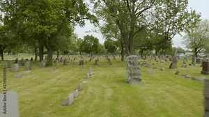 4K Stable Street View of Cemetery, Drone in Buffalo Cemetery, Walking View, Walking Through Cemetery Shot. Shot with DJI Mavic 2 Pro in 4K Wide