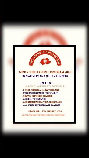 WIPO Young Expert Program 2025 (YEP) in Switzerland 🇨🇭 #interships #scholarship #education #2024