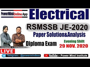RSMSSB JE Electrical 2020 Paper Answer Key| Diploma | 29 Nov.2020 Evening Shift | #Electrical
