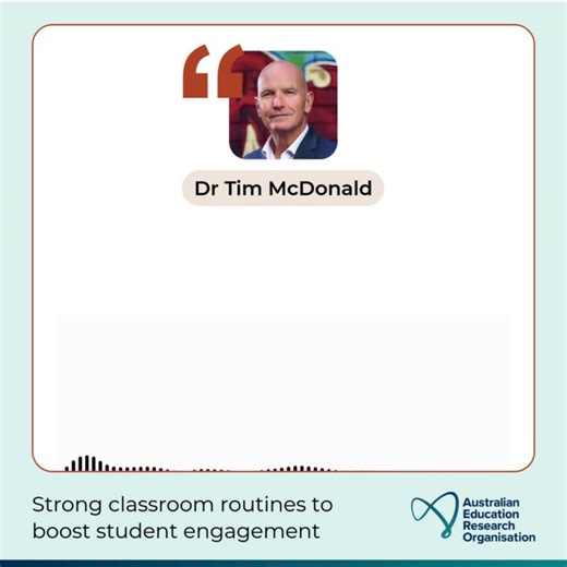 Need help setting up routines and an orderly classroom to maximise engagement? AERO spoke with expert advisor Dr Tim McDonald to talk about some of the most effective classroom management techniques teachers are using. 💻 Read our latest article where Tim shares three top tips: https://www.edresearch.edu.au/other/articles/managing-classrooms-three-tips-tim-mcdonald 🎧 Listen to a short snippet from our conversation with Tim👇 | Australian Education Research Organisation - AERO