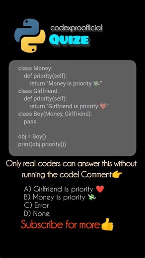Only 1% Coders Can Answer This 🤯 Love vs Money Python OOPS Trick #programming #python #challenge