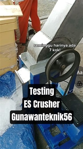 Anwot Gunawan on Instagram: "Mesin es crusher 2 HP, kuat & rapi! Preview testing mesin es crusher buatan Gunawanteknik56. Mesin diuji untuk memastikan performa penggilingan es berjalan optimal. 🔧 Spesifikasi Mesin: Rangka : siku besi Hopper : stainless steel 201 (tebal 1 mm) Roll penggiling : stainless steel AS penggiling : stainless steel Transmisi : pulley & V-belt Dinamo : 2 HP Control panel : box plastik, kontaktor & terminal kabel 📞 Info pemesanan & custom mesin : WhatsApp: +62 817 681 28