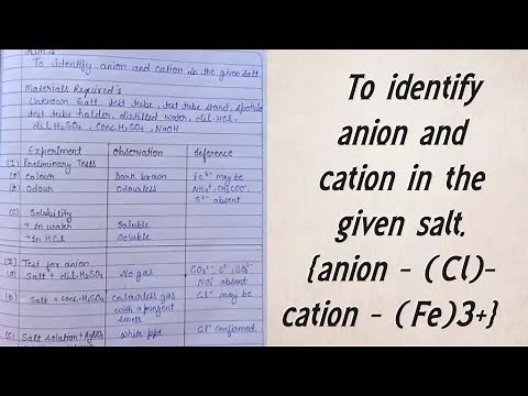 Salt analysis: To identify anion and cation in the given salt.{anion - (Cl)- and cation - (Fe)3+}
