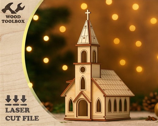 Wooden Church Laser Cut File – Christmas Village Building SVG, DIY Chapel Glowforge Project, Nativity Scene Decor Template - Etsy