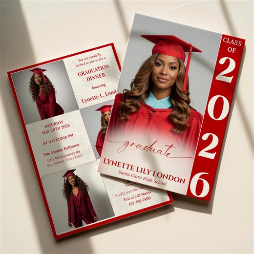 Red Graduation Invitation, Editable Class of 2026 Grad Announcement Invite, Senior Photo Card (digital Download, Canva Template) - Etsy