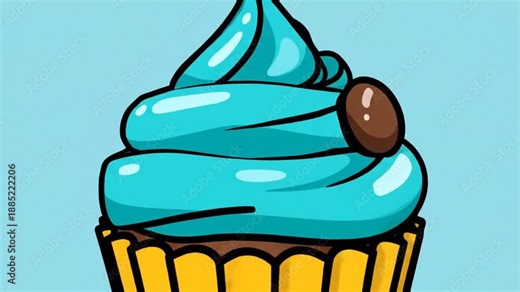 Blue Frosting Cupcake Animation with Chocolate.