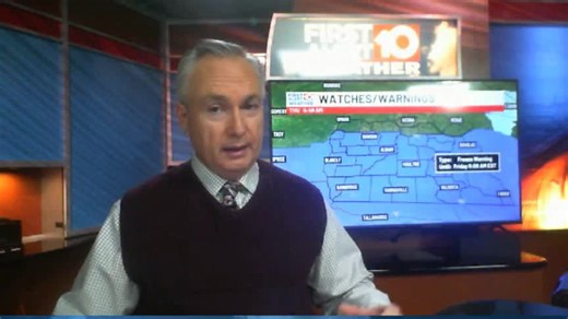 Bundle up this morning with wind chills in the 20s. It'll be breezy and cold this afternoon with highs in the middle 40s and wind chill in the 30s Temperatures tank tonight. A FIRST ALERT WEATHER DAY: 10pm to 10am Friday for hard freeze conditions. Low temperatures will near 20 ° Protect the people, pets, plants & pipes ! Temperatures moderate heading into Saturday with a few showers in the morning. Arctic Air rushes back Saturday night. By Sunday morning a wintry mix is expected across the area