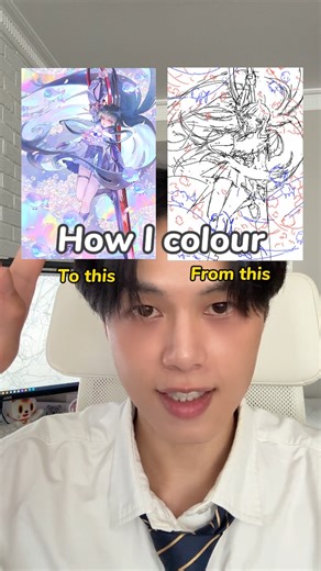 shengchl 。Jason Lin 。Illustrator on Instagram: "How I colour 🖌️ . ݁₊ ⊹💭⋆｡˚ Here are the steps I take: 1. Base Colour 2. Render 3. Shadow 4. Overlay Let me know if you want to see more 🤓 (｡-.•) ✧ #coloring #arttutorial #digitalart #art #painting"
