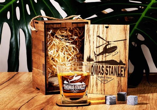 Personalized Whiskey Glass With Box, Engraved Gift Set for Him, Aviator Gift - Etsy