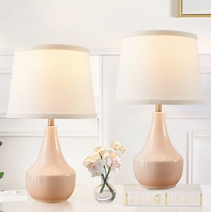 NATYSWAN Pink Table Lamp Set of 2, Ceramic Table Lamp Classic Beside Lamps Nightstand Lamp Modern Table Lamp for Living Room, Bedroom Office, Rocker Swtich (LED Bulbs Included)