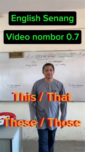 THIS / THAT THESE / THOSE Ada ulangkaji sampai minit ke 17:09 berkenaan benda (1) dengan Benda (2-banyak). Lesson sebenar bermula di minit 17:09. SKIP JIKA AWAK DAH PANDAI. Awak kena faham betul² beza benda (1) dgn (2-banyak). Saya dah tak tau mcm mana nak cakap dah, pasal PENTING nya untuk awak tau, kenal & dapat beza benda (1) dgn (2-banyak)!!!! Bila dah kuasai beza benda (1) dgn banyak, maka SANGAT SENANG awak nak FAHAM english. Benda (1) kalau dekat awak kata THIS Benda (1) kalau jauh awak k