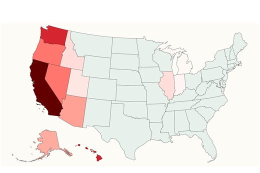 Map shows states where gas prices above $4