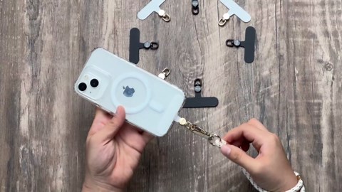 OUTXE Phone Tether Tab Rotatable 360°, 4 Pack Phone Lanyard Patch for Phone Strap Compatible iPhone & Other Cell Phone (Black)