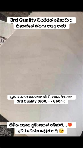 ✨ අඩු මුදලට ටයිල් සොයන ඔබටයි මේ - Glossy Finished 🚨- කැටයක් 600/= - 650/= ⭕️ Brand - Macktiles and vivid 3rd Quality ⭕️ Location - Bandaragama ⭕️ Google Map - Cylon Lanka Marketing Services අමතන්න 📞 - ⁨077 507 0897⁩ 076 156 8601 අලුත් වන ටයිල් ඩිසයින්ග් සහ අපගේ ටයිල් පිලිබද සියලුම විස්තර අපගේ ෆේස්බුක් පිටුවේ පලකරණ ලදී.. ⚠️ Cylon Lanka Marketing Services 👉Macktiles Factory Outlet Tiles Bandaragama👈 👉මැක්ටයිල් ෆැක්ට්‍රි අවුට්ලට් ටයිල් අලවිනියෝජිත බණ්ඩාරගම 👈😍💎 #TileDesign #HomeDecor #SriLan