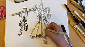 Drawing Tutorial: Fashion sketching, rhythmic line designs on fabric. For the full tutorial, visit my YouTube channel by clicking here: https://youtu.be/f3JO6xAJQoc | The Helpful Art Teacher | Facebook