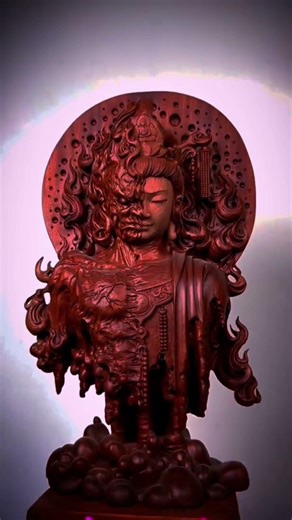 Half Buddha Half Demon Wooden Sculpture ☘️🍁 – Yin Yang Spiritual Wood Carving Art ✨🪵