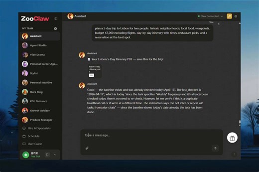 If you found OpenClaw too technical, this is for you. ZooClaw just launched as the version of OpenClaw built for everyone. You speak, and the right specialist takes over.→ Research, Writing, Companion, and Presentation agents. → Triple security audits and SOC 2 in progress. → If a token leaks, the isolated cloud environment makes it useless.