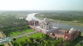 Aerial view of of iconic monument in city Agra , famous marble...