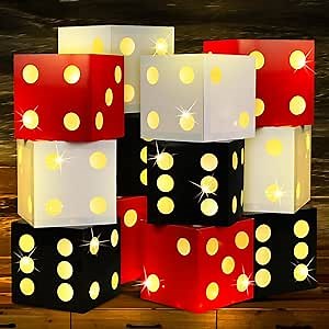 Motipuns 12 Pcs Large Dice Favor Boxes with Light 11.8 Inch Casino Party Decorations Giant Dice Box Jumbo Balloon Boxes Casino Birthday Party Las Vegas Casino Game Night Table Decor