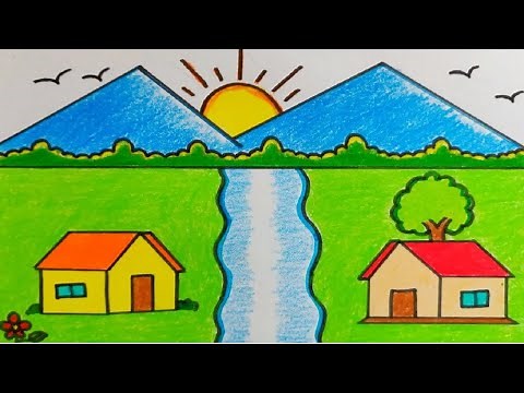 Natural scenery drawing | Simple Landscape drawing| How to draw natural scenery step by step easy