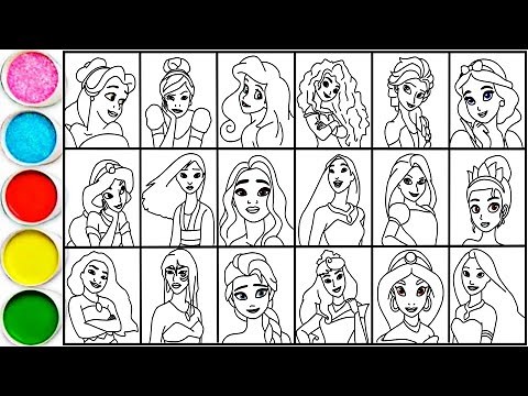 How to draw 18 Princesses Disney - Belle, Cinderella, Ariel, Merida, Elsa, Snow White & others