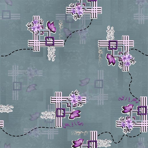 Seamless Floral Butterfly Pattern | Purple Geometric Textile Design (digital Download) - Etsy