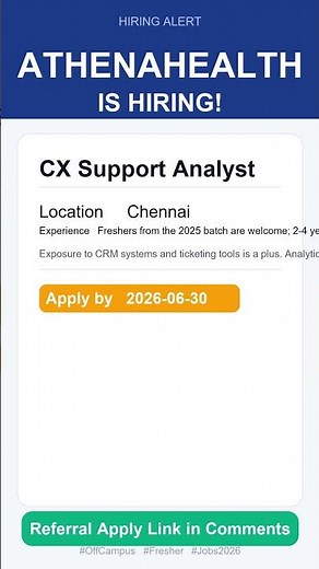 Athenahealth | CX Support Analyst | Off Campus 2026 | Apply Now | Chennai