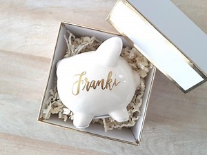 Personalized Piggy Bank Gift for Kids, Custom Ceramic Piggy Bank With Calligraphy Hand Lettered, Baby Shower Gift, Girl or Boy - One - Etsy