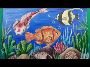كيفية رسم وصباغة الأسماك في عمق البحر ( أكريليك على قماش(الكانفس)) Les poissons(acrylique sur toile)