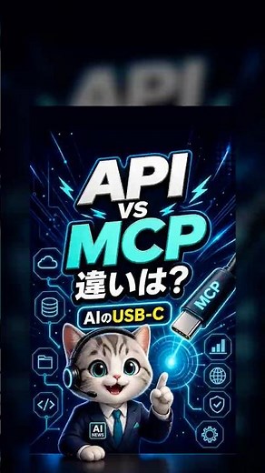 APIとMCPの違いを解説。APIはサービスごとの接続口、MCPはAIアプリが外部ツールやデータへつながるための共通プロトコルです。置き換えではなく、組み合わせて使われます。