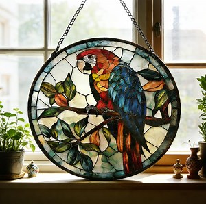 Parrot Stained Glass Suncatcher, Round Glass Bird Window Decor, Gift for Bird Lover or Nature Lov, Handmade Window Decor Gift - Etsy Canada