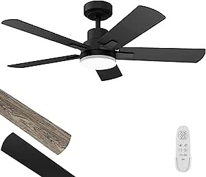 Ceiling Fan with Light 42-Inch, Remote Control Reversible DC Motors, 3CCT Dimmable Timer Noiseless, Black Ceiling Fan for Bedroom Living Room, Indoor&Outdoor ETL Listed