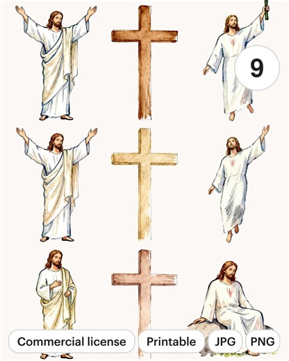9 Religious Christian Easter Clipart Set | Watercolor PNG & JPG | Printable Commercial Use Graphics - Etsy