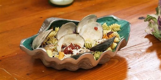 Tri-Colored Rotini with Red Clam Sauce and Prosciutto