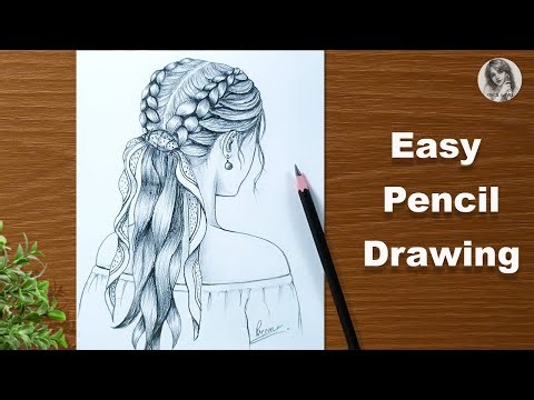 Simple Pencil Drawing of Girl from Back Side| Braided Hairstyle Sketch | Easy Realistic Hair Drawing
