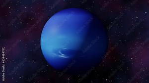 Planet Neptune view from outer space and twinkling stars in the Milky Way galaxy 3d render. Solar system planets concept, sci-fi, space exploration and discovery of habitable terrestrial planets