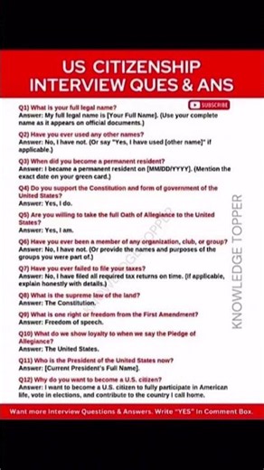 U.S. citizenship interview questions and answers 🗽🇱🇷