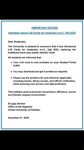 Important - Print your e-Card from VU-LMS for Exams | Natasha Sethi-NutS | Facebook