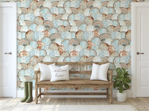 Sea Shells Wallpaper Peel and Stick Fabric, Self Adhesive Removable Wallpaper With Seashell Pattern - Etsy
