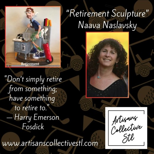 Buy this "Retirement" sculpture by Naava Naslavsky on the Artisans Collective STL website. This papier mâché sculpture is “one-of-a-kind” – when ordering one - you will receive a replication that is very similar to the piece photographed. It can be shipped anywhere in the U.S. See more details about this work of art on our site. https://artisanscollectivestl.square.site/s/search?q=nn131%20 | Artisans Collective Stl | Facebook