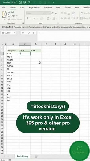 Find stock price in Excel with STOCKHISTORY() formula | #excel #microsoft #stockmarket #finance